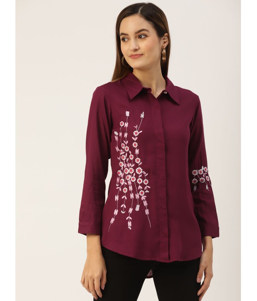     			Kbz - Wine Rayon Women's Shirt Style Top ( Pack of 1 )