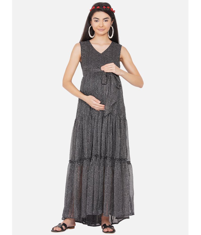 Mine4nine - Black Chiffon Women's Maternity Dress ( Pack of 1 )
