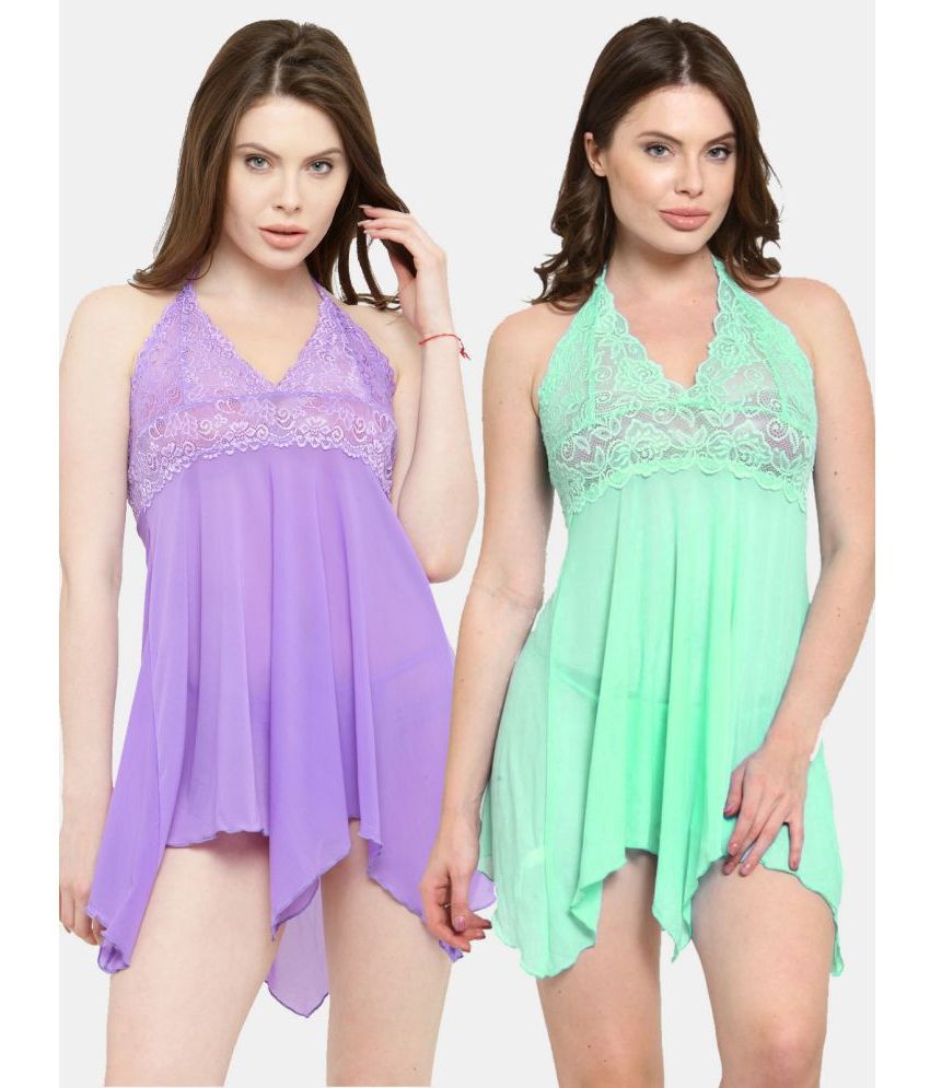     			N-Gal - Multicolor Nylon Women's Nightwear Baby Doll Dresses With Panty ( Pack of 2 )