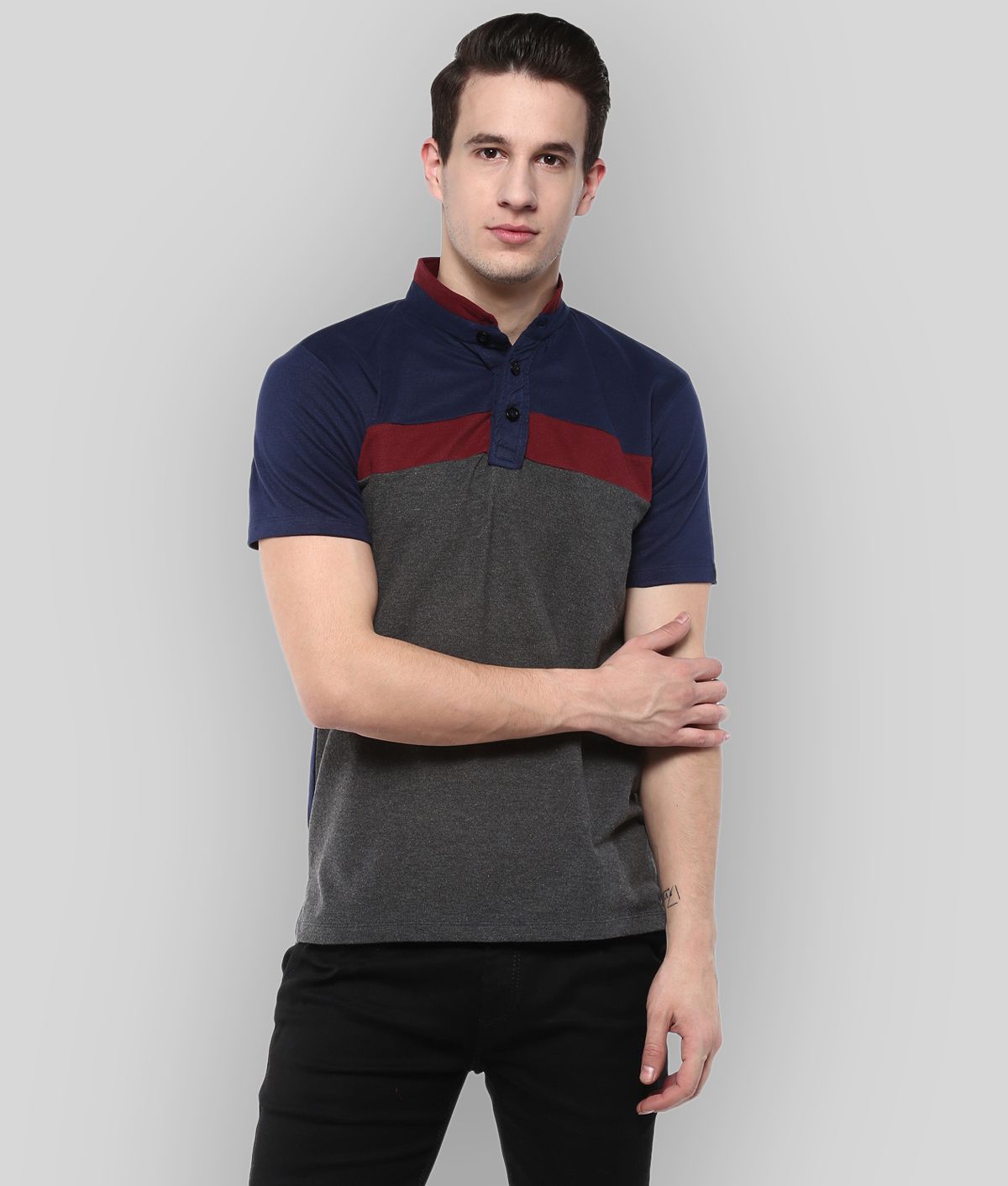 Urbano Fashion - Navy Cotton Slim Fit Men's Polo T Shirt ( Pack of 1 )