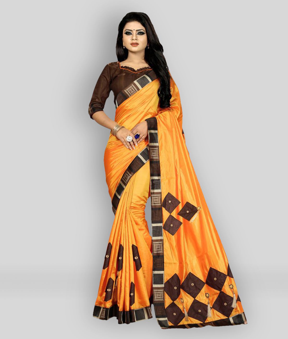 ofline selection - Orange Silk Blend Saree With Blouse Piece (Pack of 1)