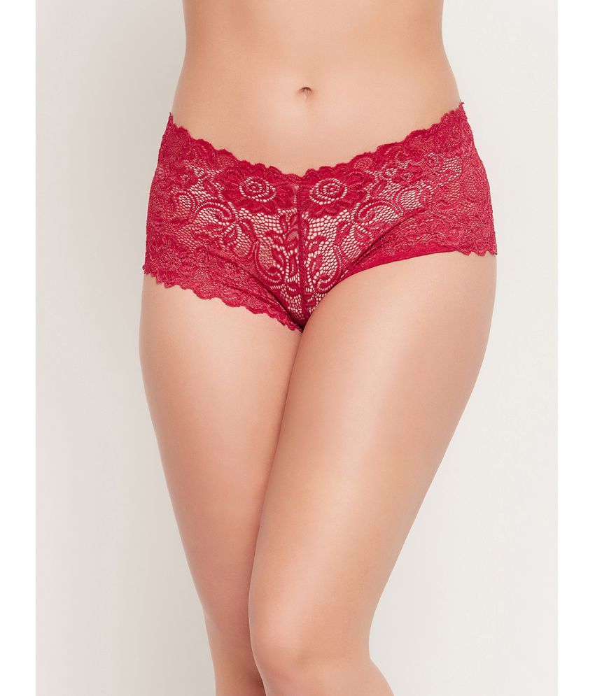     			Clovia Lace Self Design Women's Cheekies ( Maroon )