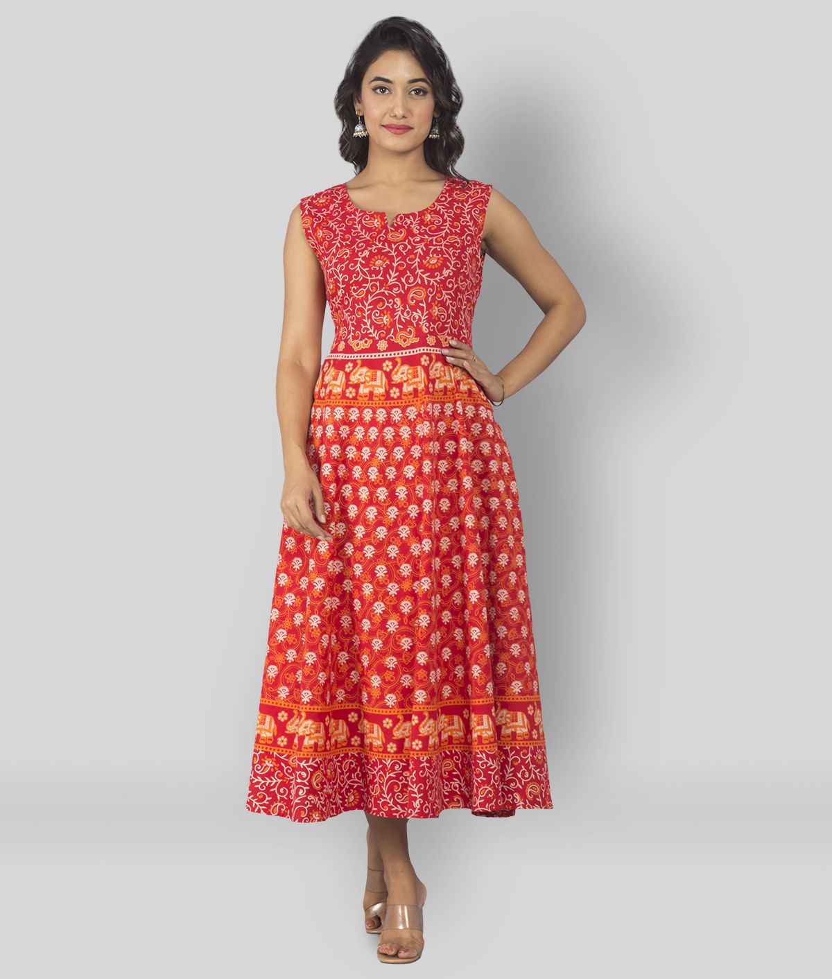     			Frionkandy - Orange Cotton Women's A-line Dress ( Pack of 1 )