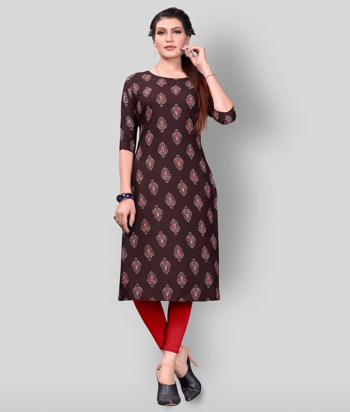     			HivaTrendz - Maroon Crepe Women's Straight Kurti ( Pack of 1 )