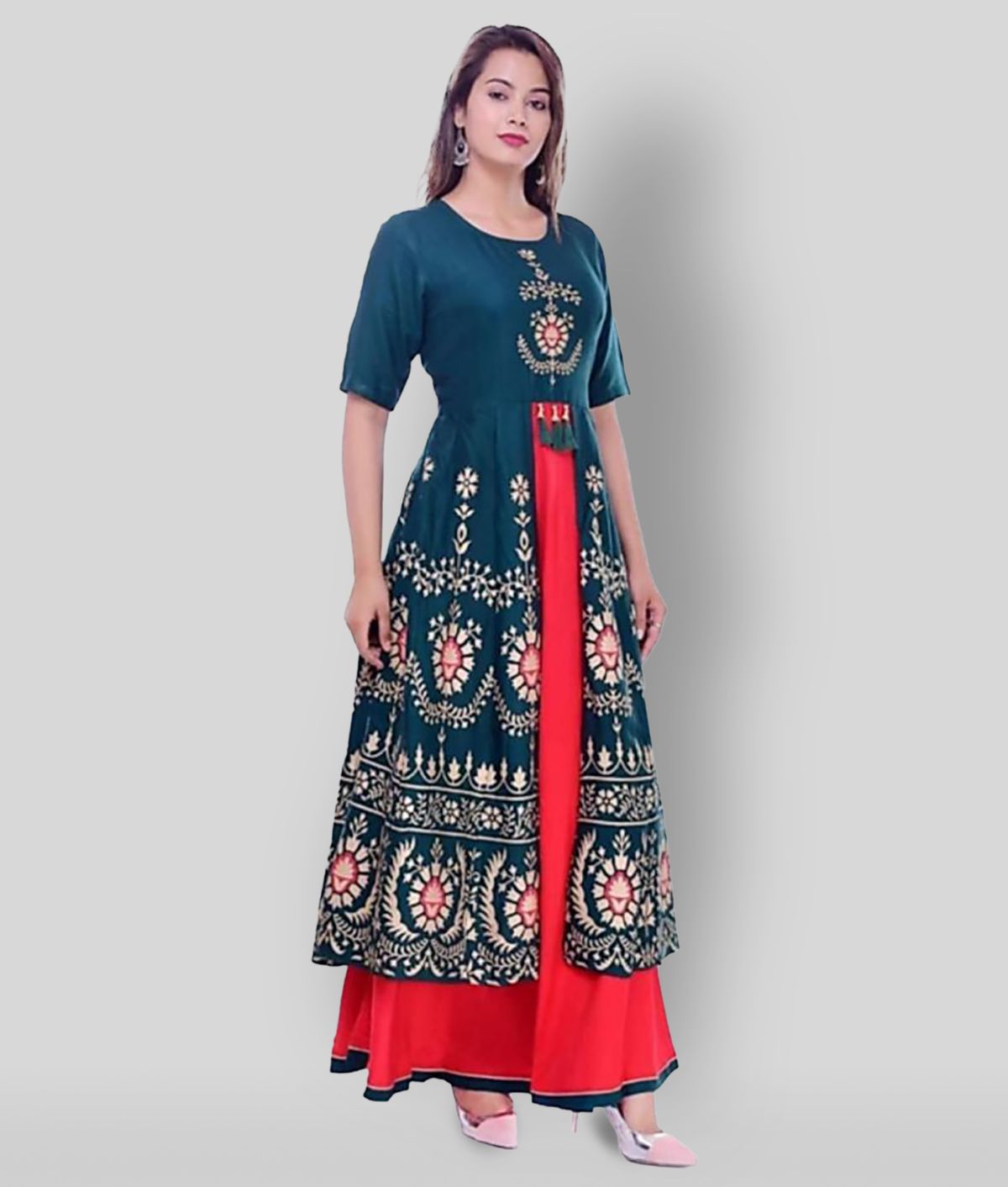 Multicolor Rayon Women's Anarkali Kurti 