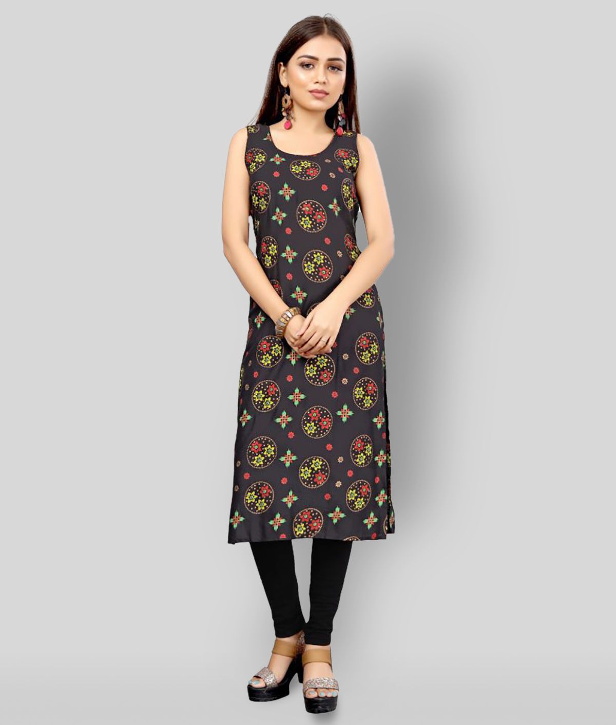     			MEESORRA - Black Rayon Women's Straight Kurti ( Pack of 1 )