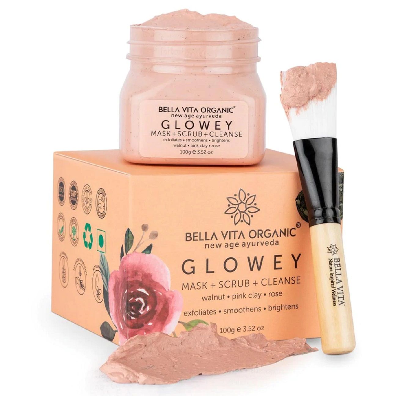 Bella Vita Organic Glowey Face Pack, Scrub & Face Wash 3 In 1 For Glowing Skin & Radiance 100 gm