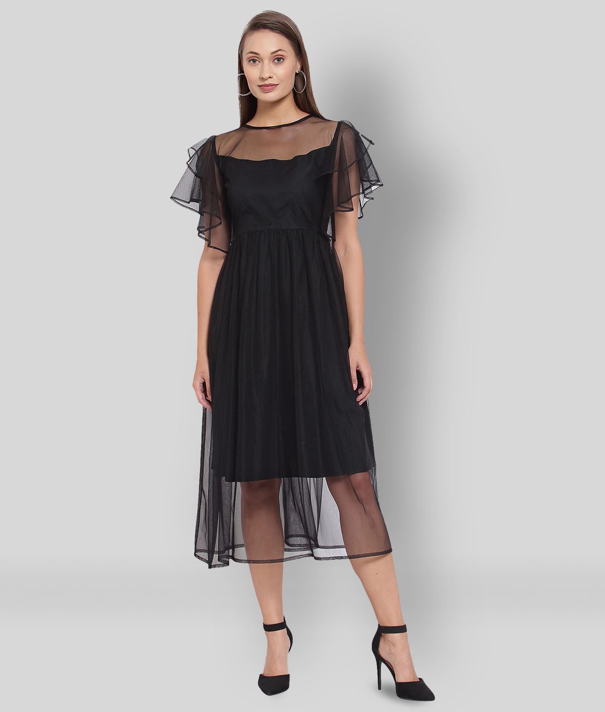     			Selvia - Black Net Women's Fit & Flare Dress ( Pack of 1 )