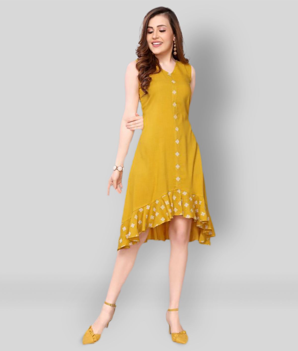 Selvia - Yellow Rayon Women's Asymmetric Dress ( Pack of 1 )