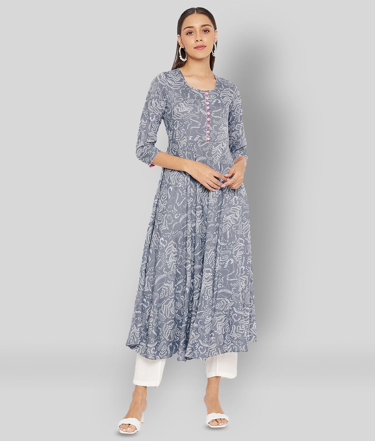     			Tissu - Light Grey Rayon Women's Flared Kurti ( Pack of 1 )