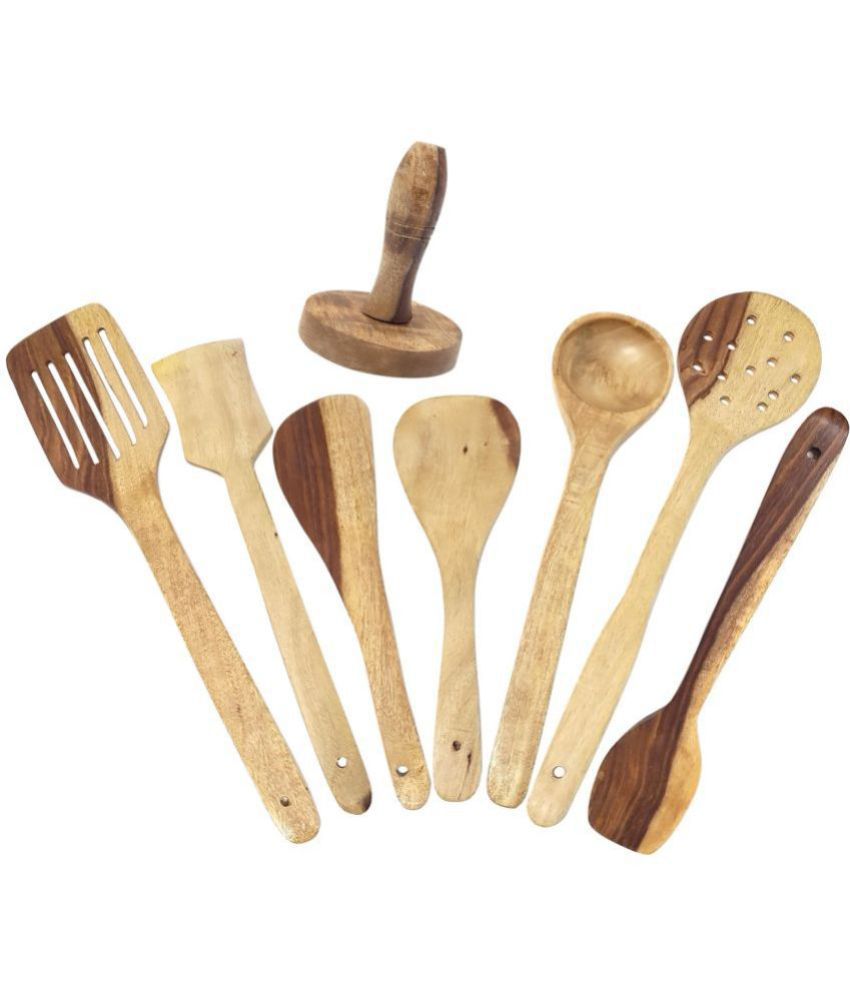     			Buzykart - Brown Wood Offset Spatula ( Pack of 8 )