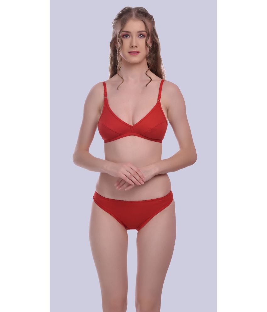     			Elina - Red Cotton Women's Bra & Panty Set ( Pack of 1 )