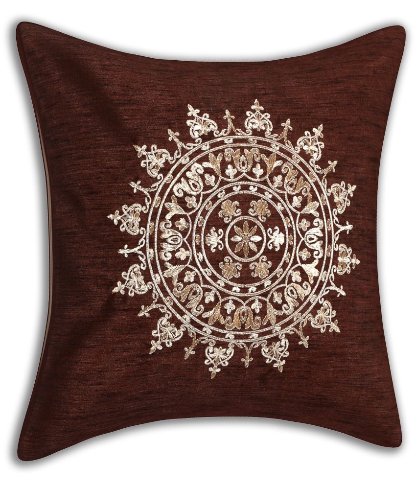     			INDHOME LIFE - Brown Set of 1 Silk Square Cushion Cover