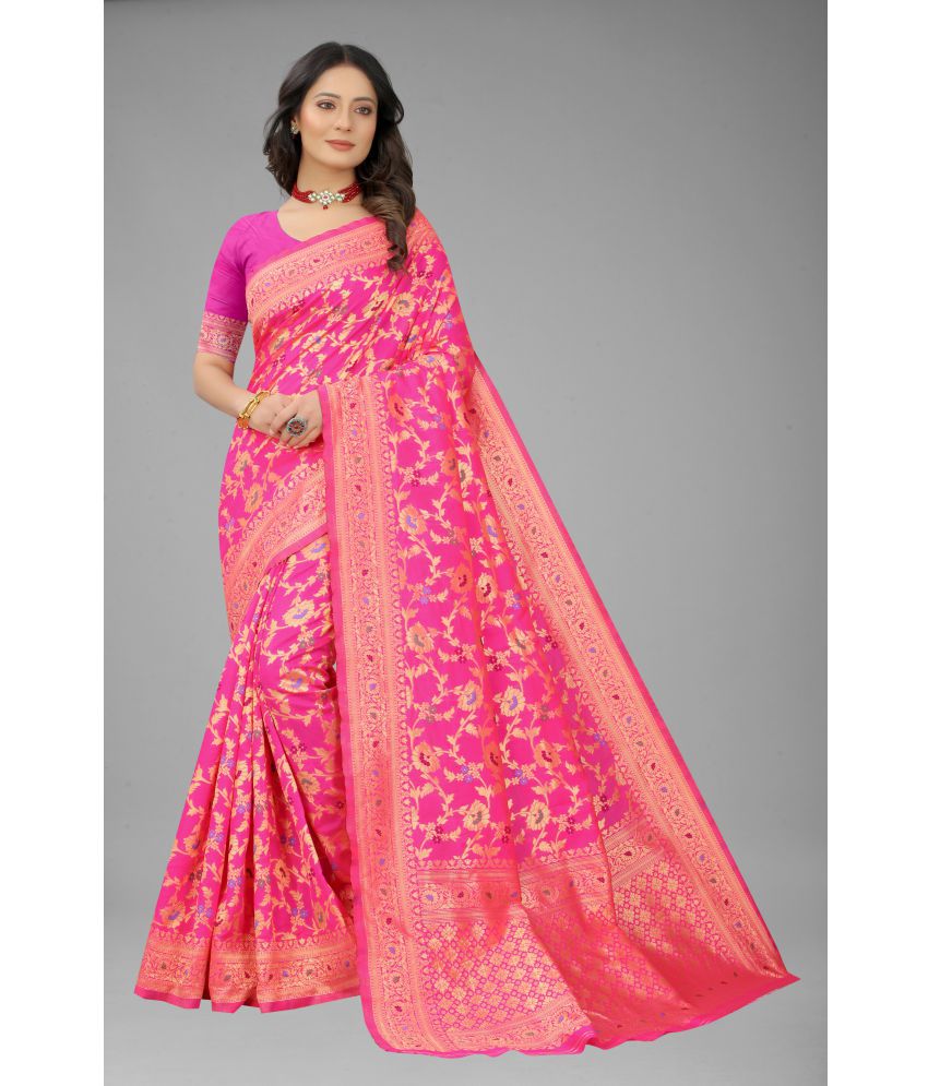     			NENCY FASHION - Pink Banarasi Silk Saree With Blouse Piece ( Pack of 1 )