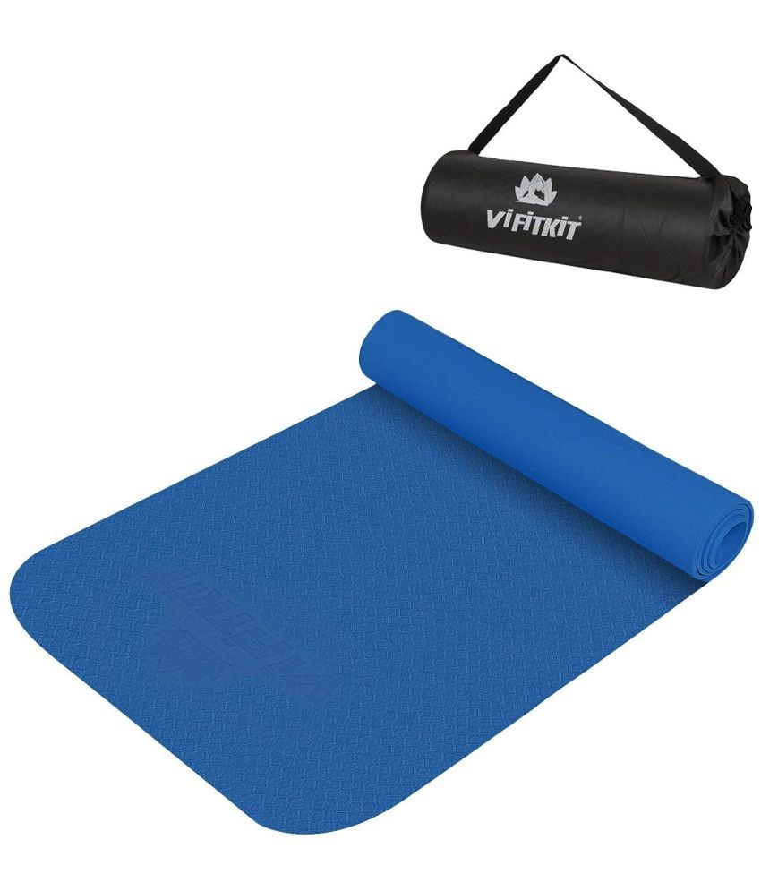     			Vifitkit 4mm Anti-Skid EVA Yoga Mat with Carry Bag for Home Gym & Outdoor Workout for Men & Women, Water-Resistant, Easy to Fold (Blue)