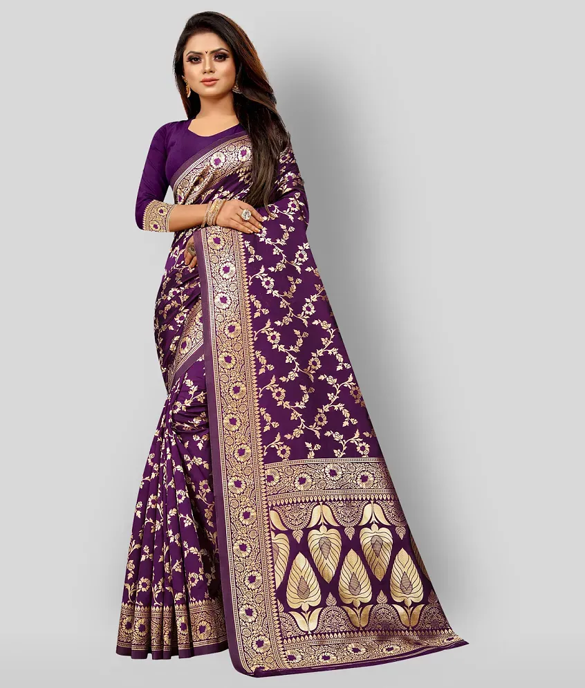 Gazal Fashions Purple Banarasi Silk SDL348522462 1 faf78