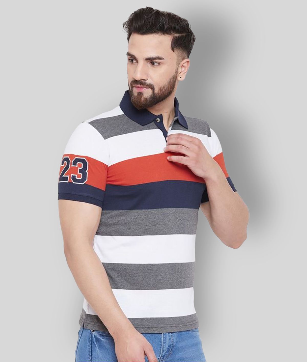     			AUSTIN WOOD Pack of 1 Cotton Blend Regular Fit Striped Half Sleeves Men's Polo T Shirt ( Multicolor )