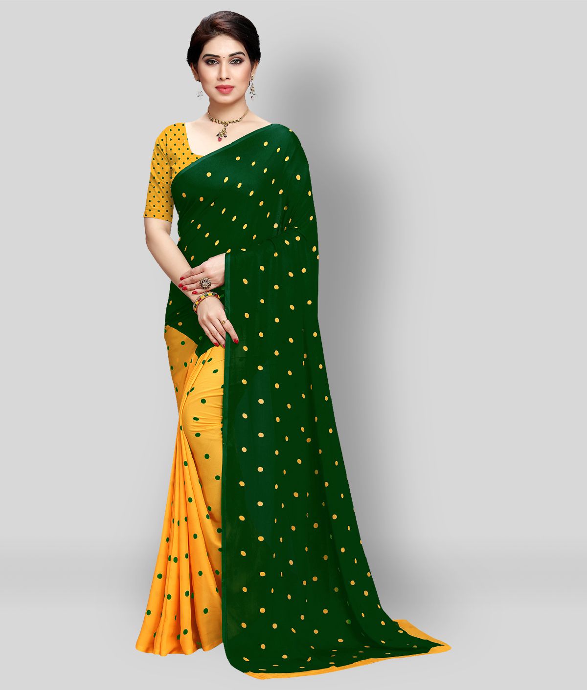     			Anand - Green Georgette Saree With Blouse Piece ( Pack of 1 )