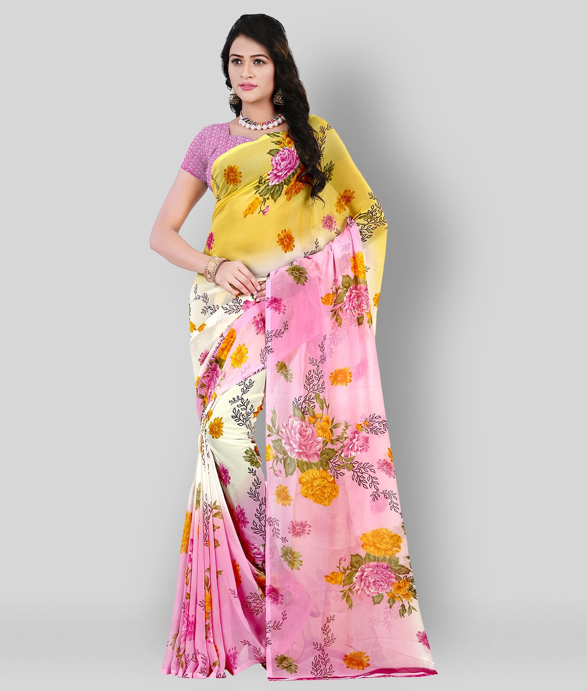     			Anand - Pink Georgette Saree With Blouse Piece ( Pack of 1 )