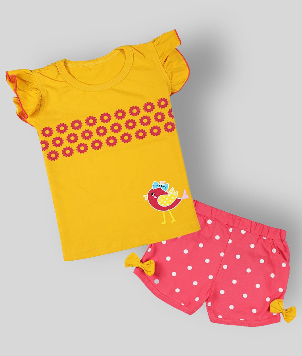     			CATCUB - Yellow Cotton Girl's Top With Shorts ( Pack of 1 )
