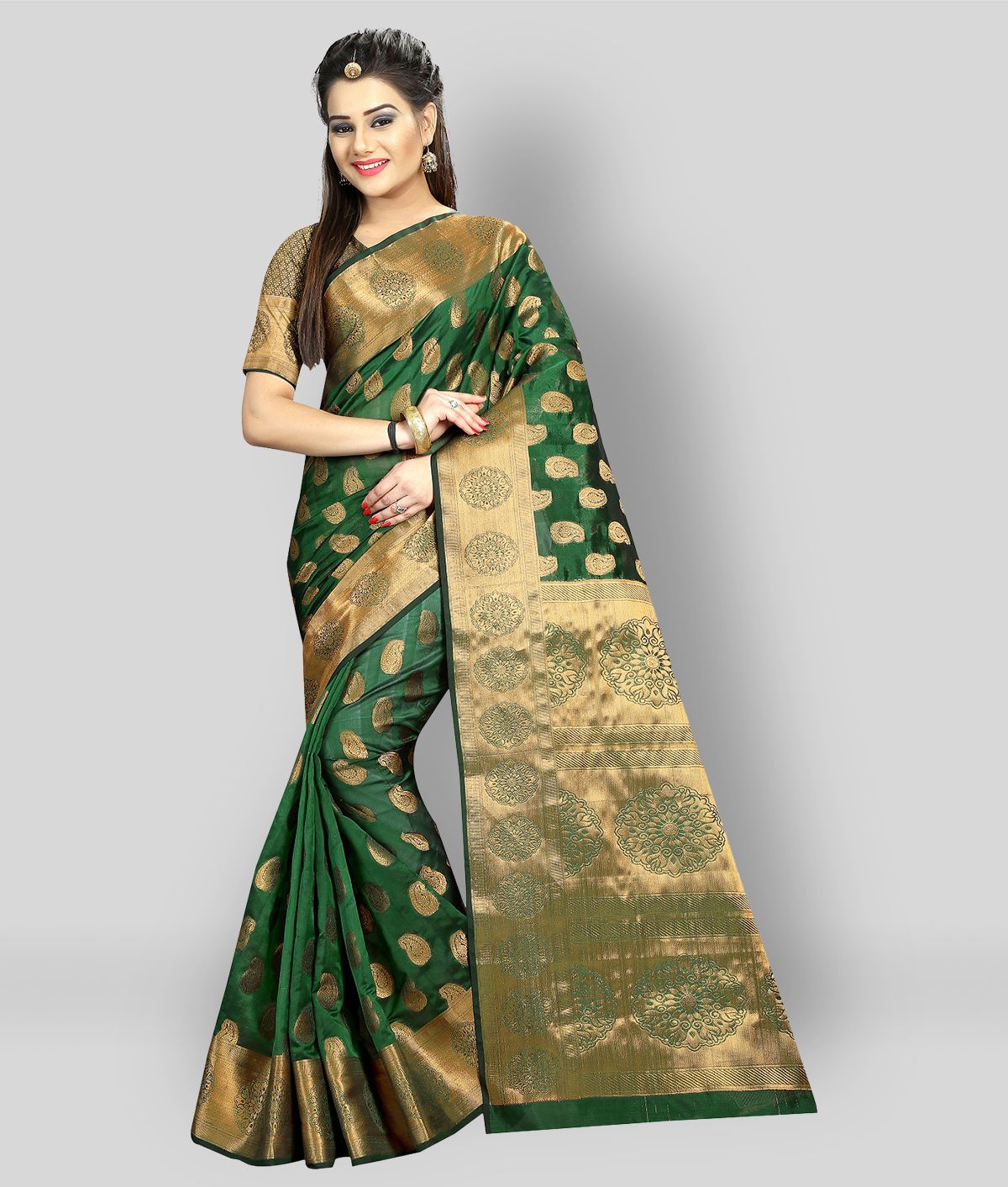     			Gazal Fashions - Green Banarasi Silk Saree With Blouse Piece (Pack of 1)