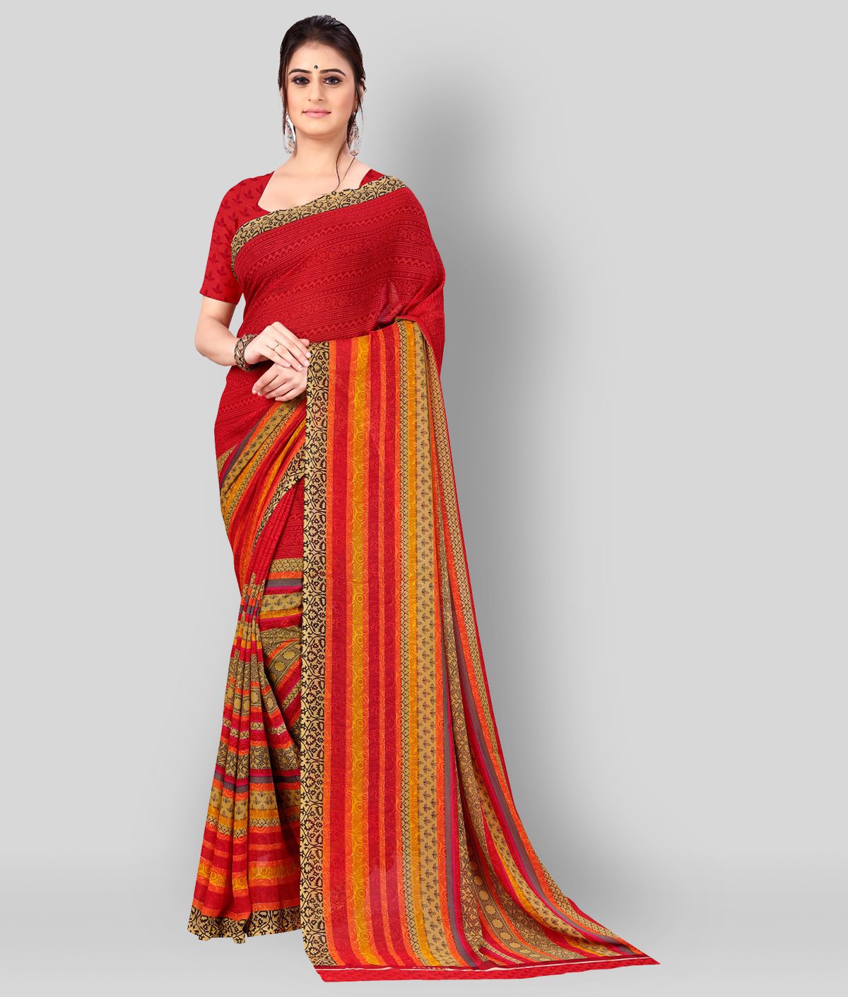     			ANAND SAREES - Red Georgette Saree With Blouse Piece (Pack of 1)