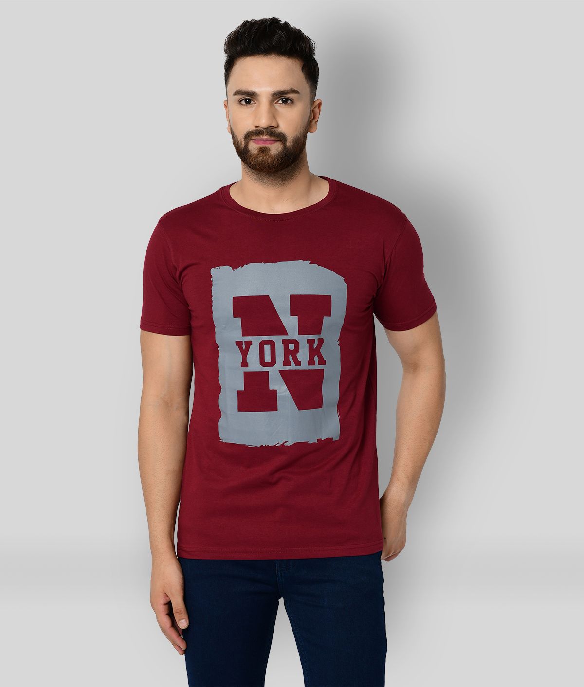     			Smartees - Maroon Cotton Blend Regular Fit Men's T-Shirt ( Pack of 1 )