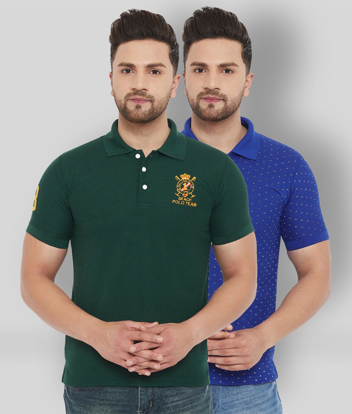     			The Million Club Pack of 2 Polyester Regular Fit Solid Half Sleeves Men's Polo T Shirt ( Green )