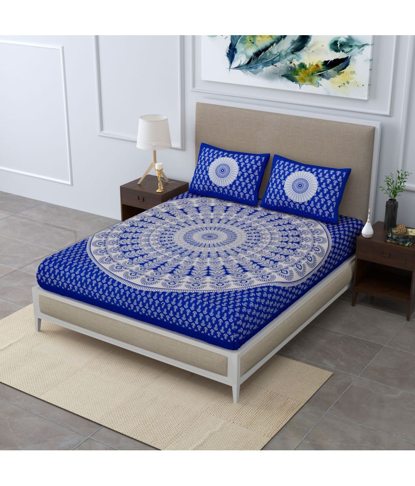     			unique choice - Blue Cotton Double Bedsheet with 2 Pillow Covers