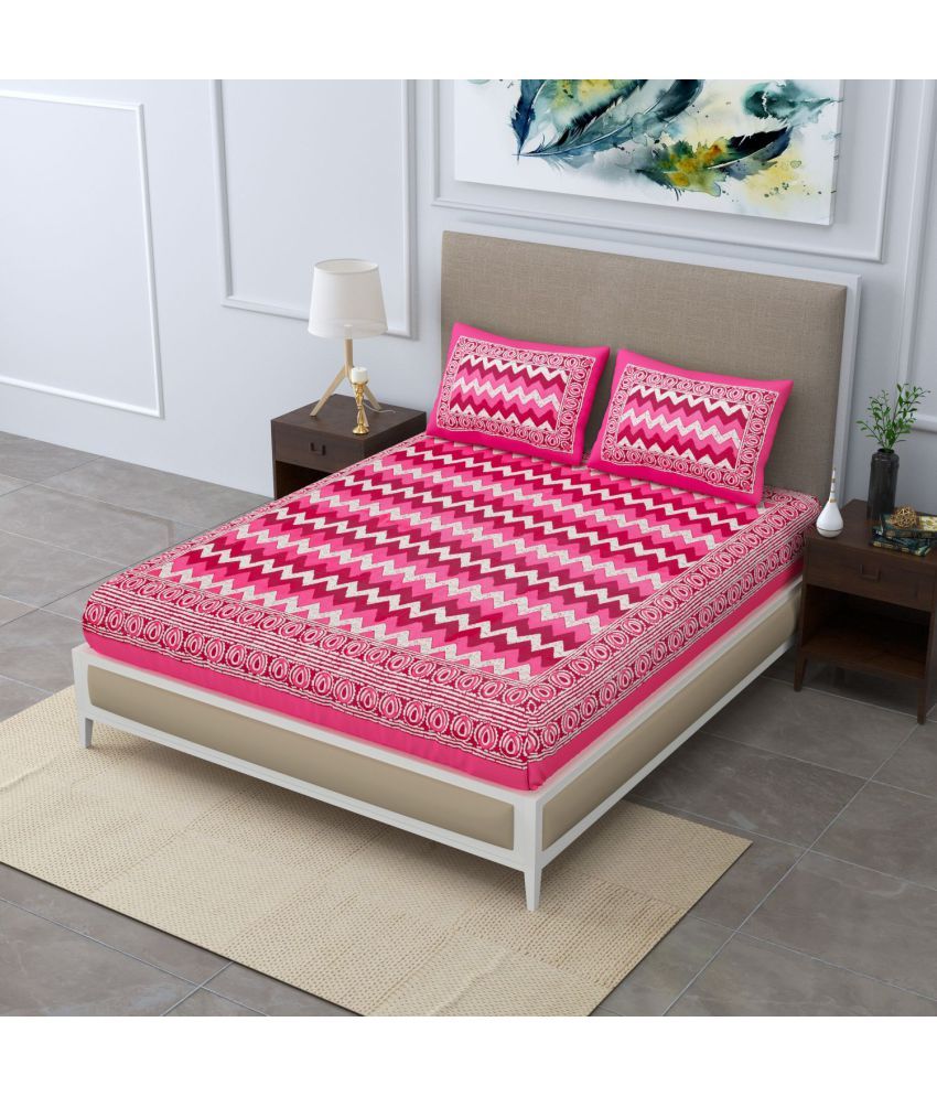     			unique choice - Pink Cotton Double Bedsheet with 2 Pillow Covers