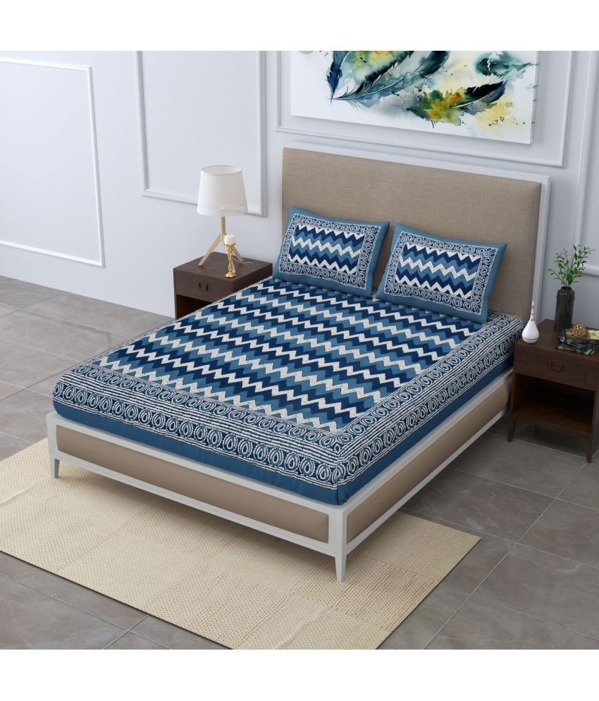     			unique choice - Turquoise Cotton Double Bedsheet with 2 Pillow Covers