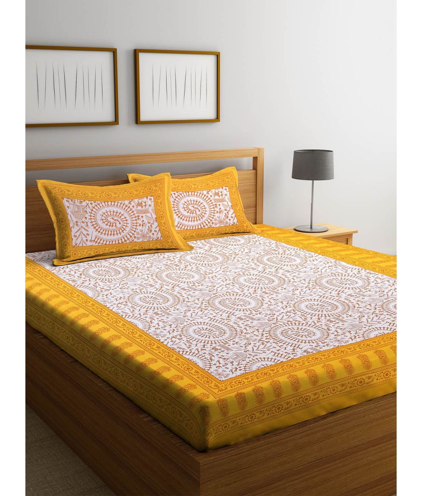    			unique choice Cotton Abstract Printed Double Bedsheet with 2 Pillow Covers - Yellow