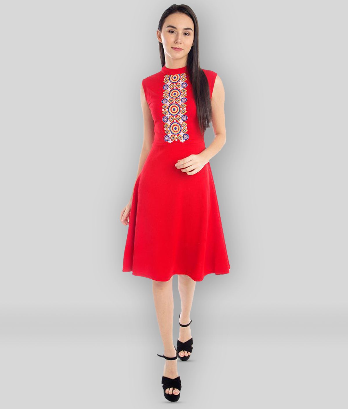     			Addyvero - Red Cotton Blend Women's Fit & Flare Dress ( Pack of 1 )