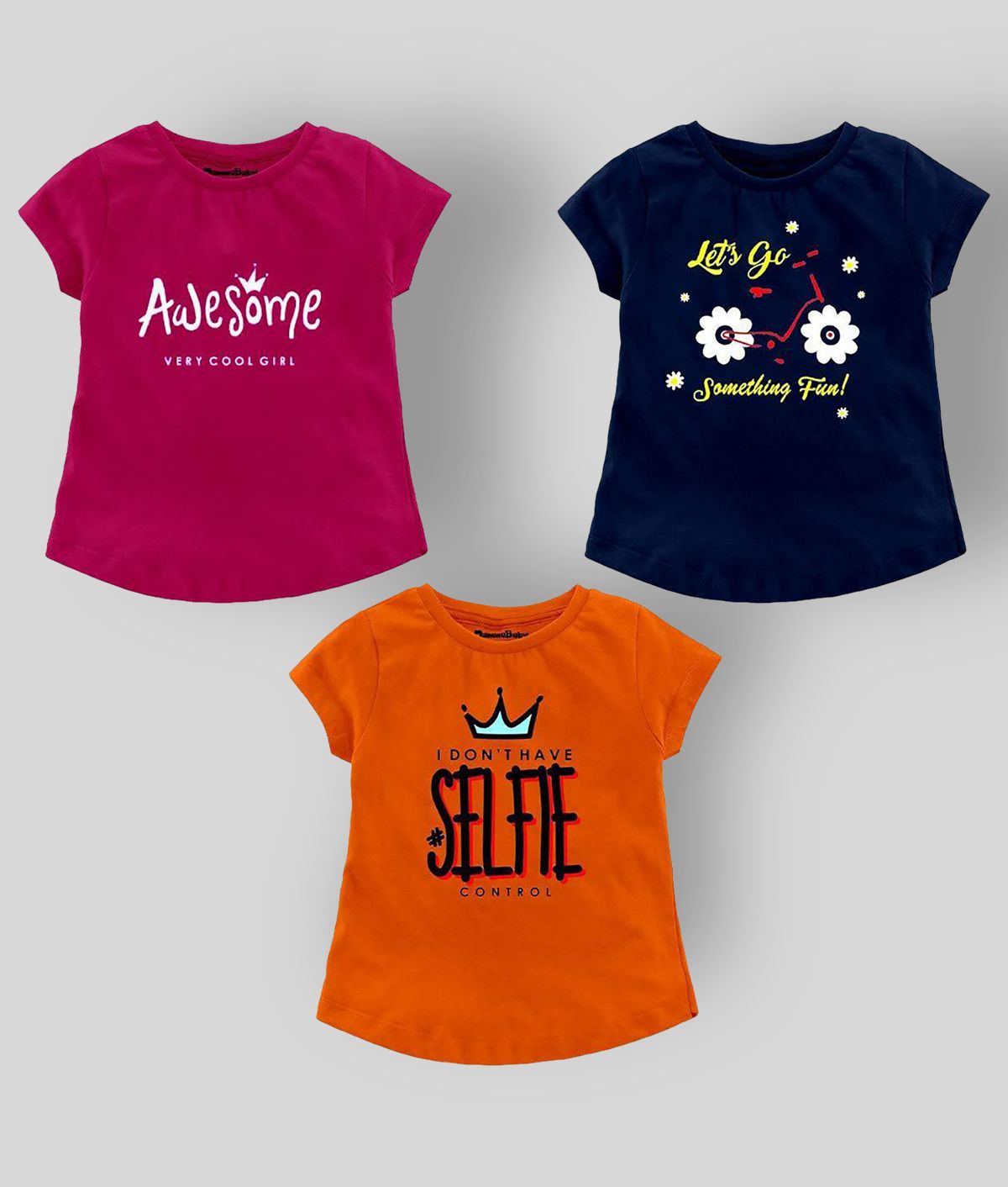     			NammaBaby Pack of 3 Girls Cotton Blend T-Shirts ( Multicolor )