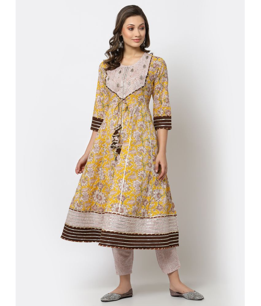     			Yellow Cloud - Mustard Anarkali Cotton Women's Stitched Salwar Suit ( Pack of 1 )