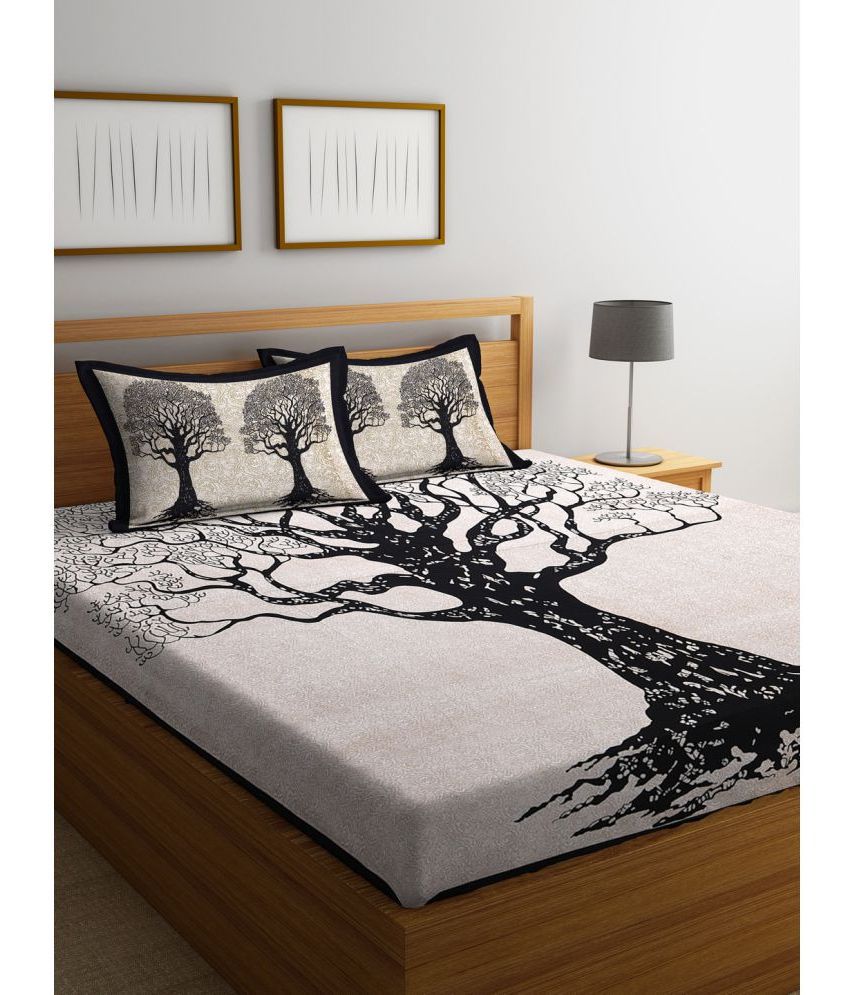     			unique choice Cotton Floral Printed Double Bedsheet with 2 Pillow Covers - Black