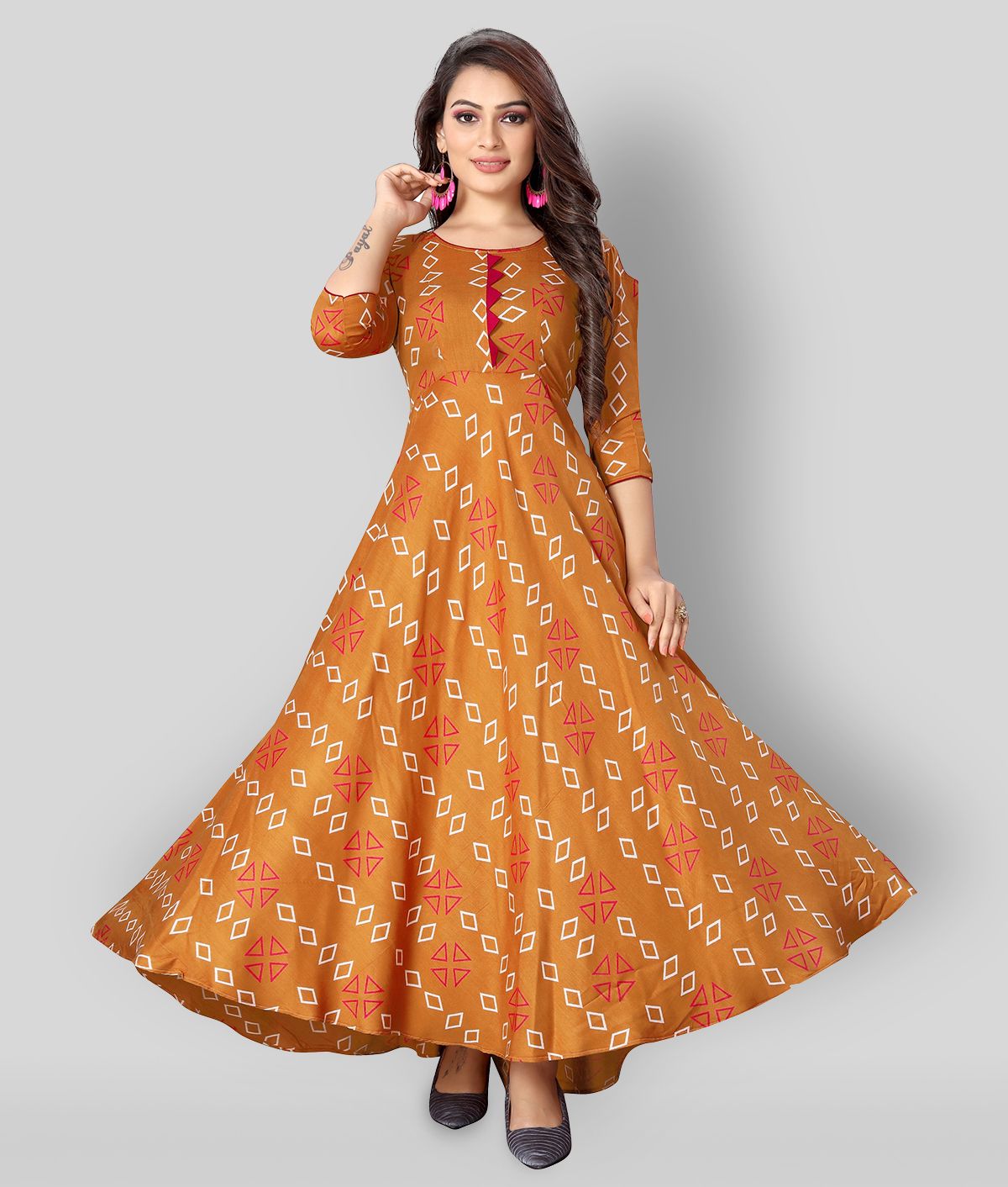     			MEESORRA - Yellow Rayon Women's Anarkali Kurti ( Pack of 1 )