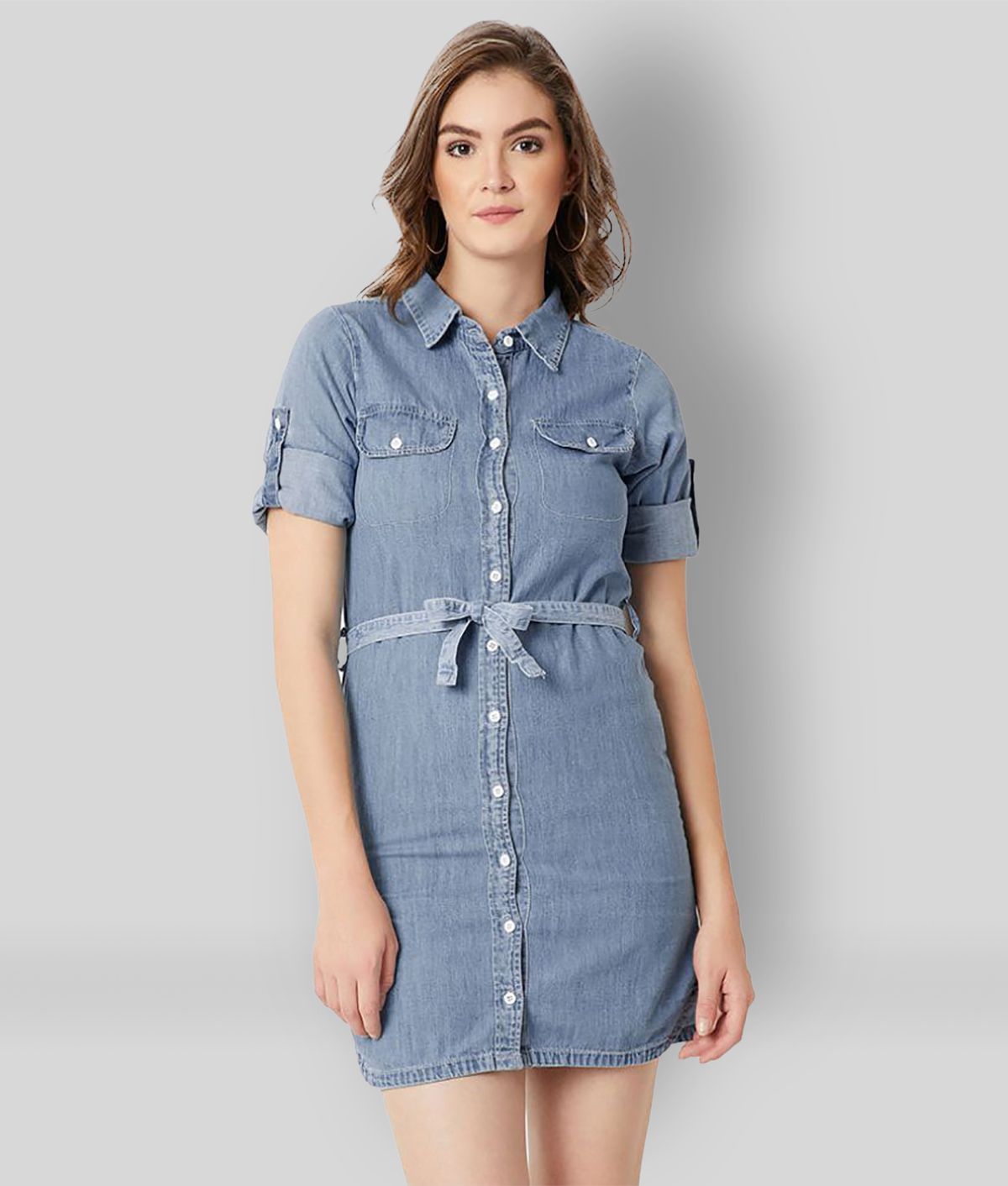    			Miss Chase - Blue Cotton Women's Shirt Dress ( Pack of 1 )