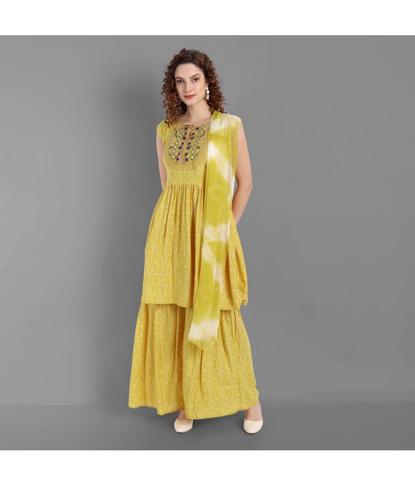     			TAFRUSAN - Yellow Anarkali Cotton Women's Stitched Salwar Suit ( Pack of 1 )