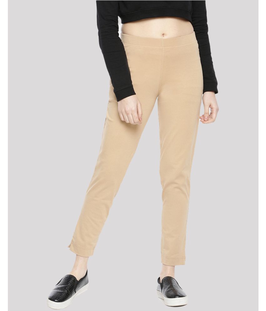 Dollar Missy - Beige Cotton Straight Women's Casual Pants ( Pack of 1 )