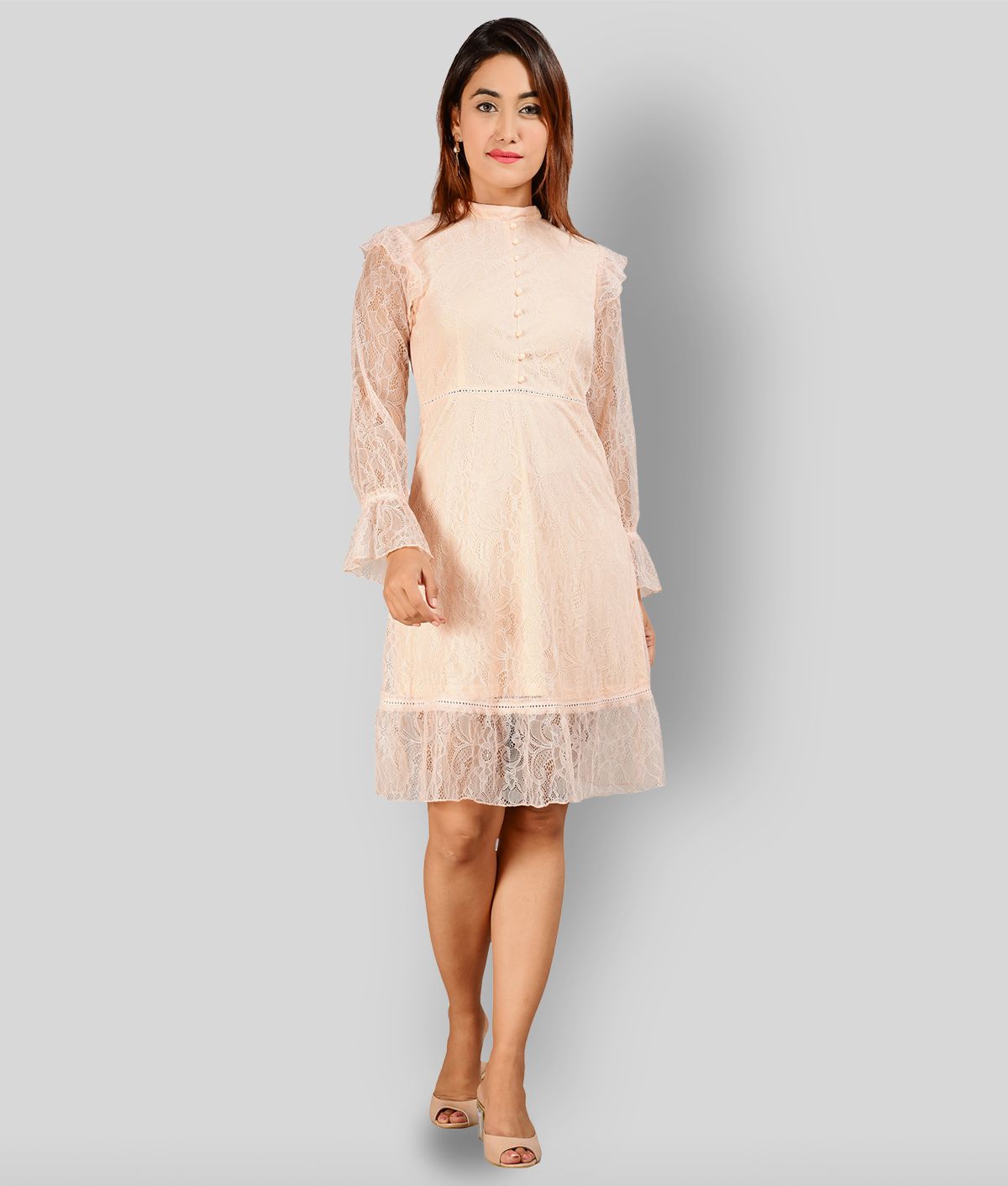ELEENA - Beige Net Women's A-line Dress ( Pack of 1 )