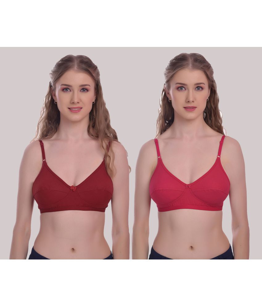     			Elina - Red Cotton Non Padded Women's T-Shirt Bra ( Pack of 2 )