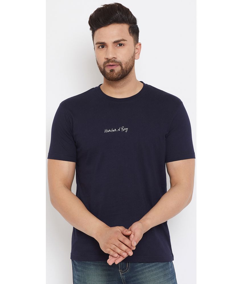     			HARBOR N BAY - Navy Blue Cotton Blend Regular Fit Men's T-Shirt ( Pack of 1 )