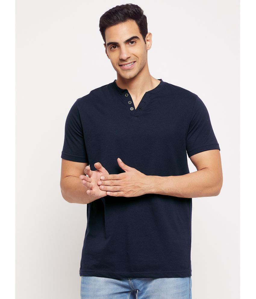    			HARBOR N BAY - Navy Blue Cotton Blend Regular Fit Men's T-Shirt ( Pack of 1 )