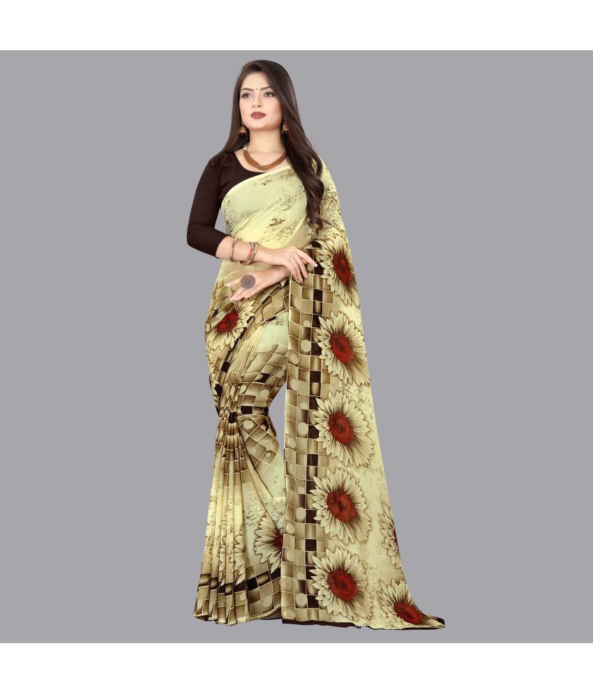     			Anand Sarees - Cream Georgette Saree With Blouse Piece ( Pack of 1 )