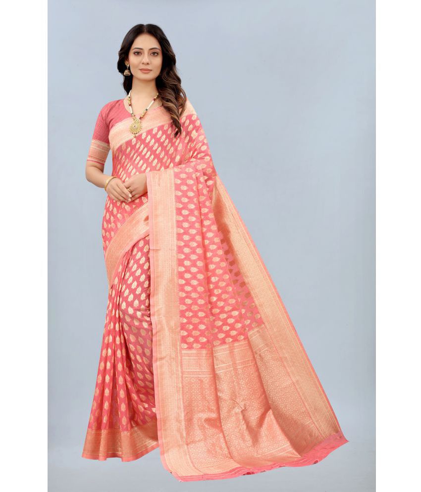     			NENCY FASHION - Peach Cotton Saree With Blouse Piece ( Pack of 1 )