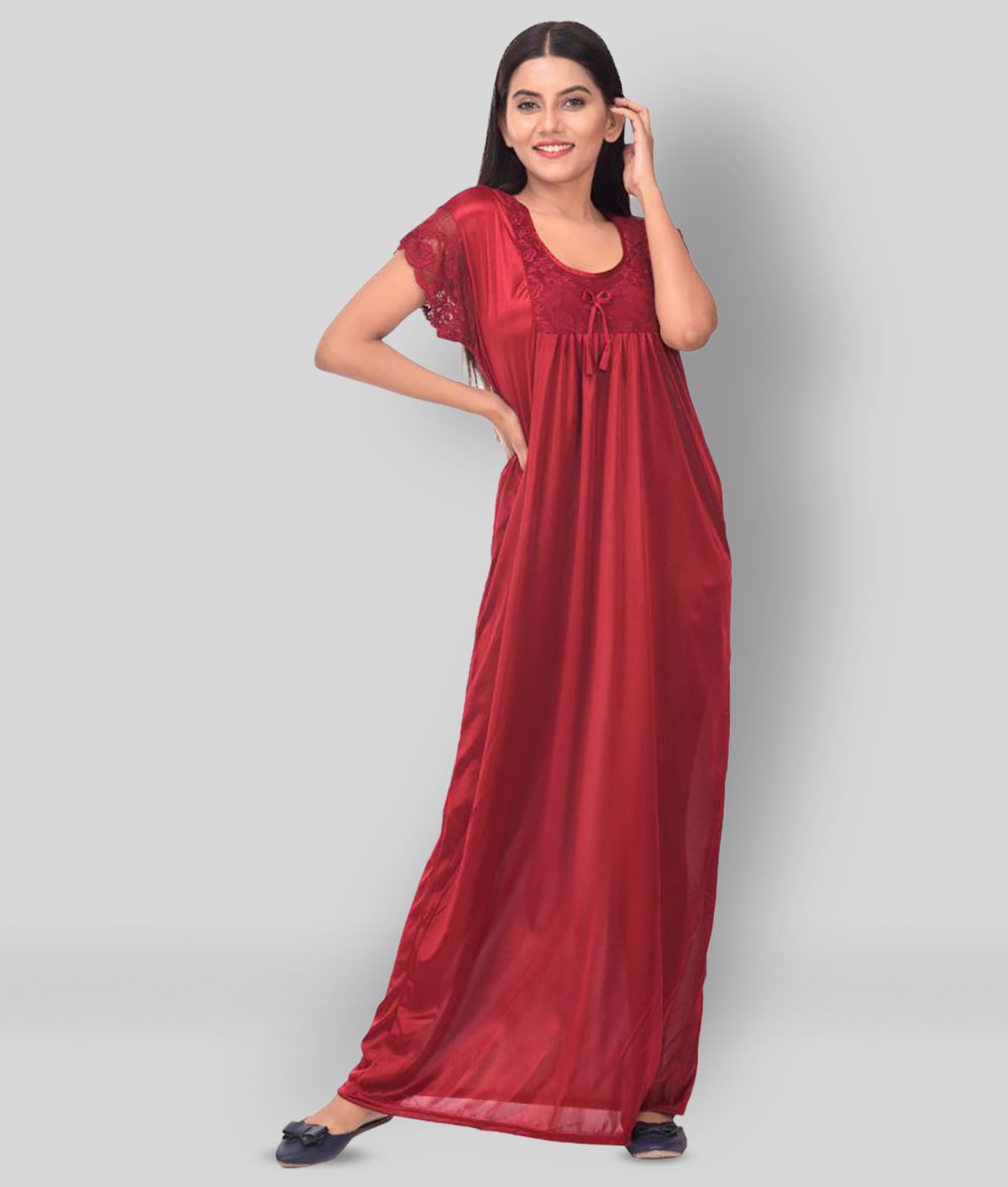     			Apratim - Maroon Satin Women's Nightwear Nighty & Night Gowns ( Pack of 1 )