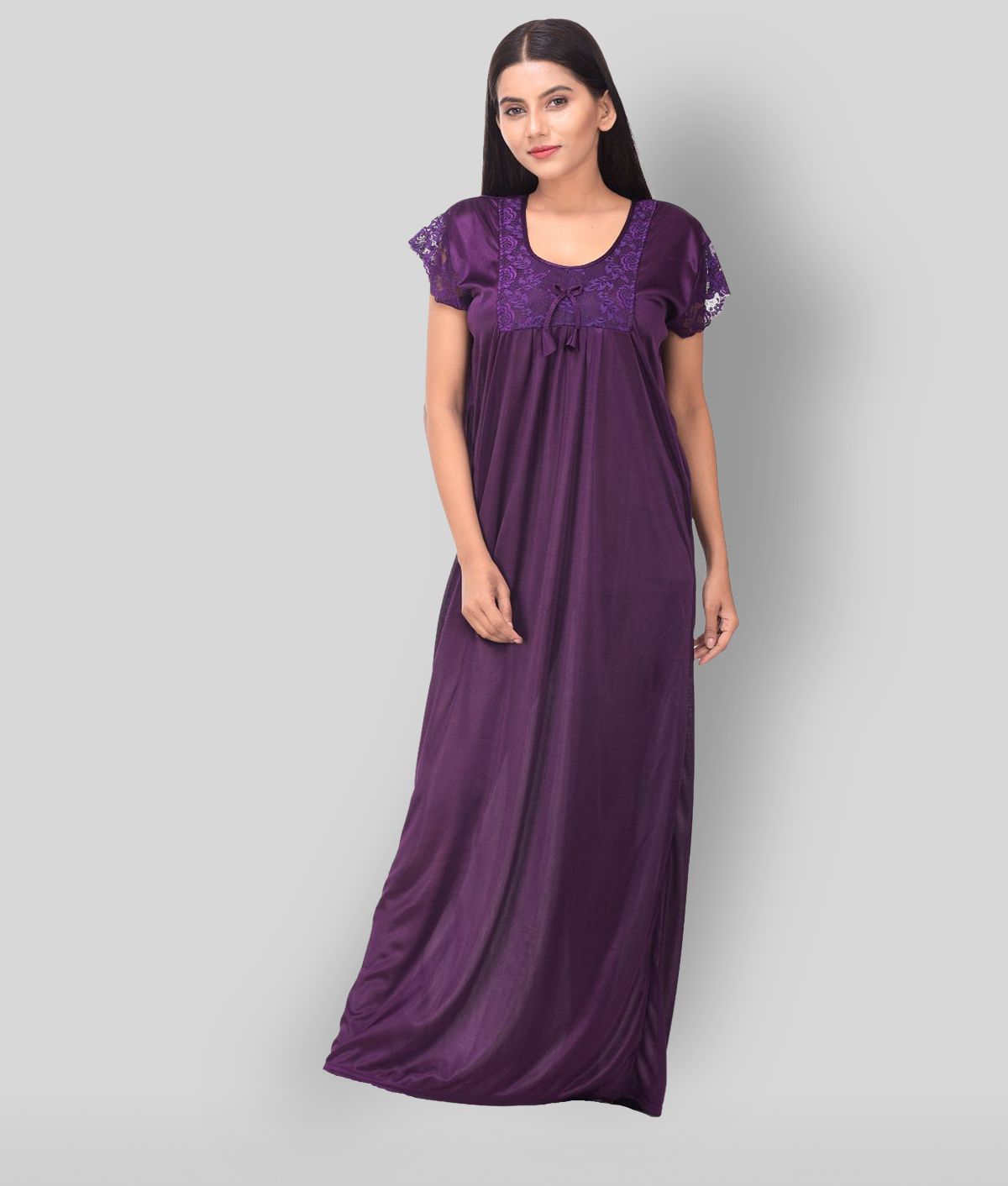 Apratim - Purple Satin Women's Nightwear Nighty & Night Gowns ( Pack of 1 )