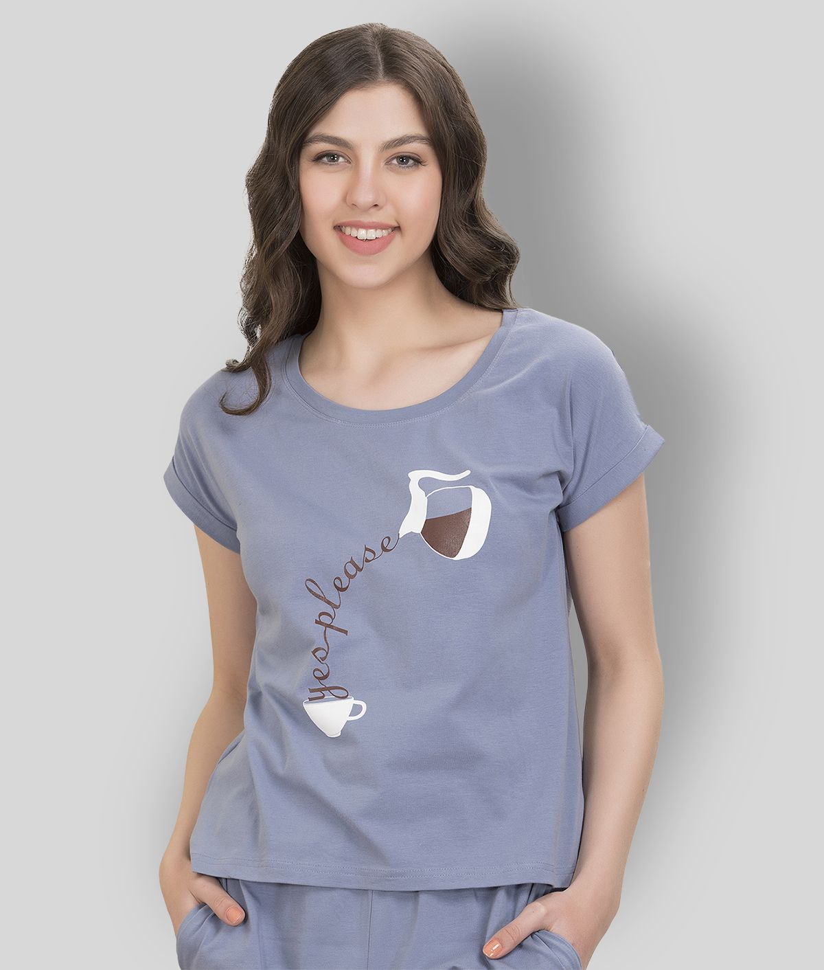     			Clovia - Grey Cotton Women's Nightwear Night T-Shirt ( Pack of 1 )