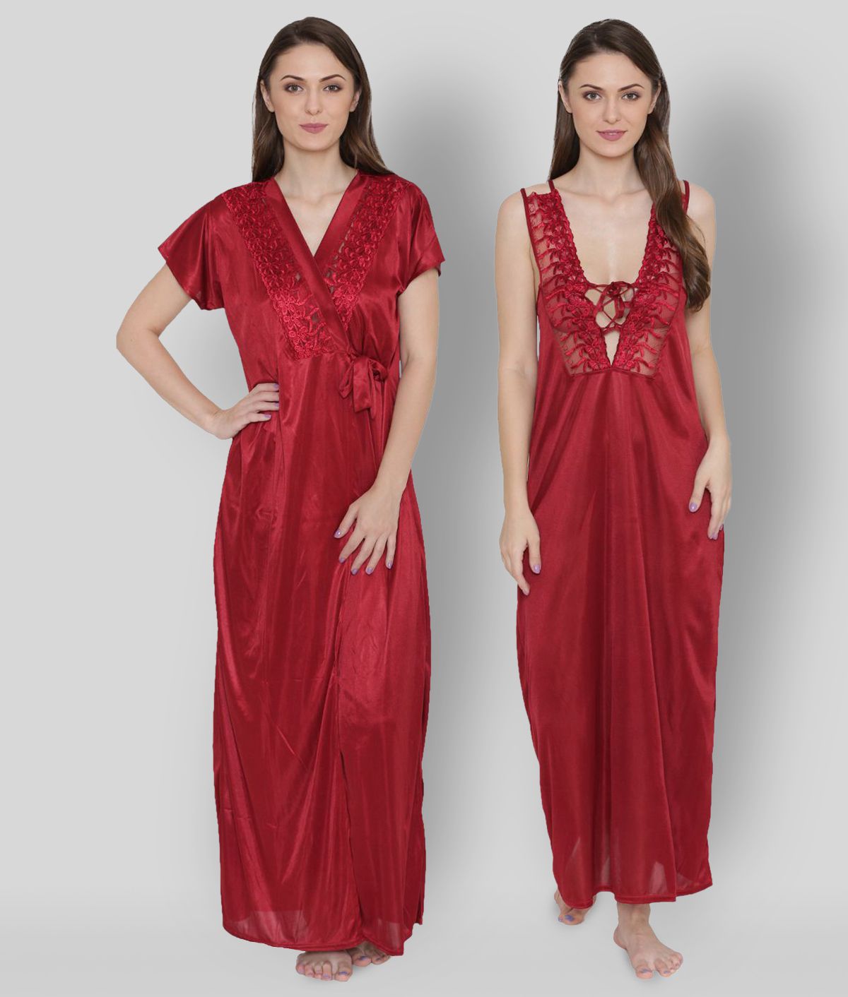     			N-Gal - Maroon Satin Women's Nightwear Robes ( Pack of 1 )